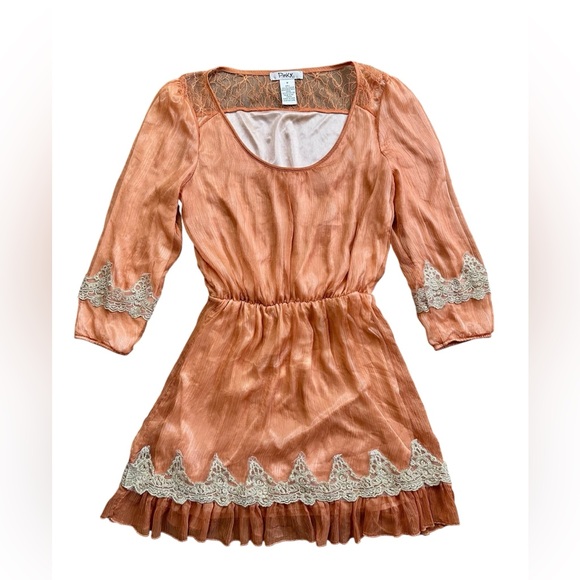 Pinky Dresses & Skirts - Pinky Boho Festival Dress Rust Orange Lace Trim Vintage Inspired M